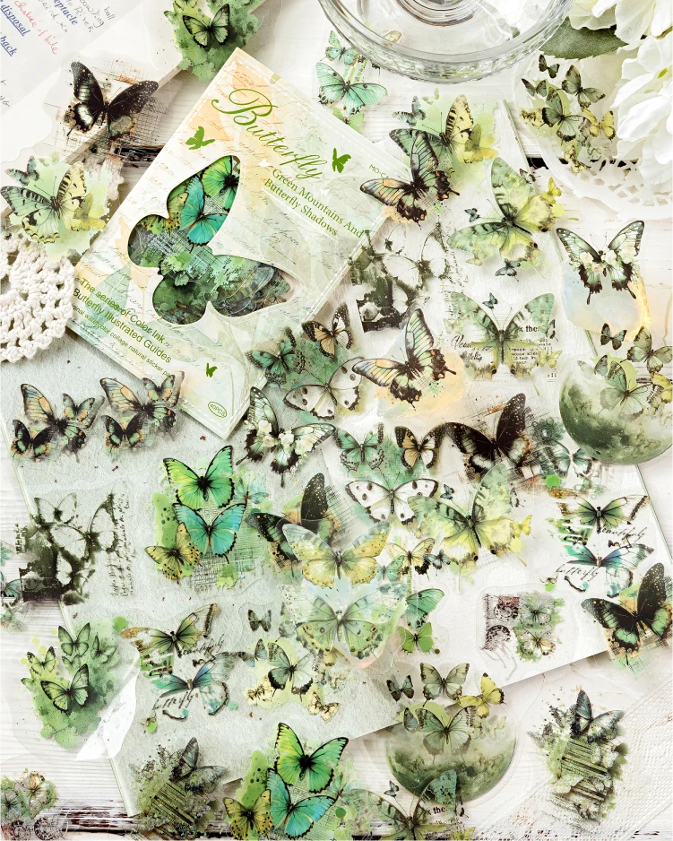 JIANQI 40 Stück bunte Schmetterlingsaufkleber, DIY-Sammelalbum, PET-Material, Handbuch, Wasserbecher, Pflanze, transparente Aufkleber – Detail 18