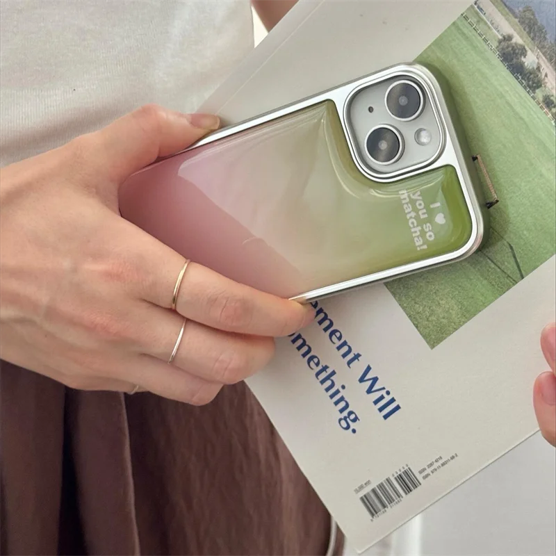 Gradient Green & Pink Epoxy Anti-Drop Phone Case - Japanese & Korean Style