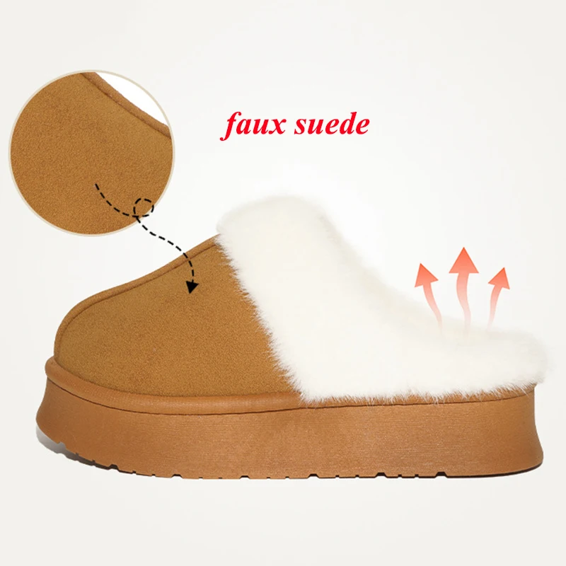 Thick Bottom Faux Fur Slippers Women Anti Slip Warm Winter Fluffy Slipeprs Woman Thicken Plush Faux Suede Snow Boots Female