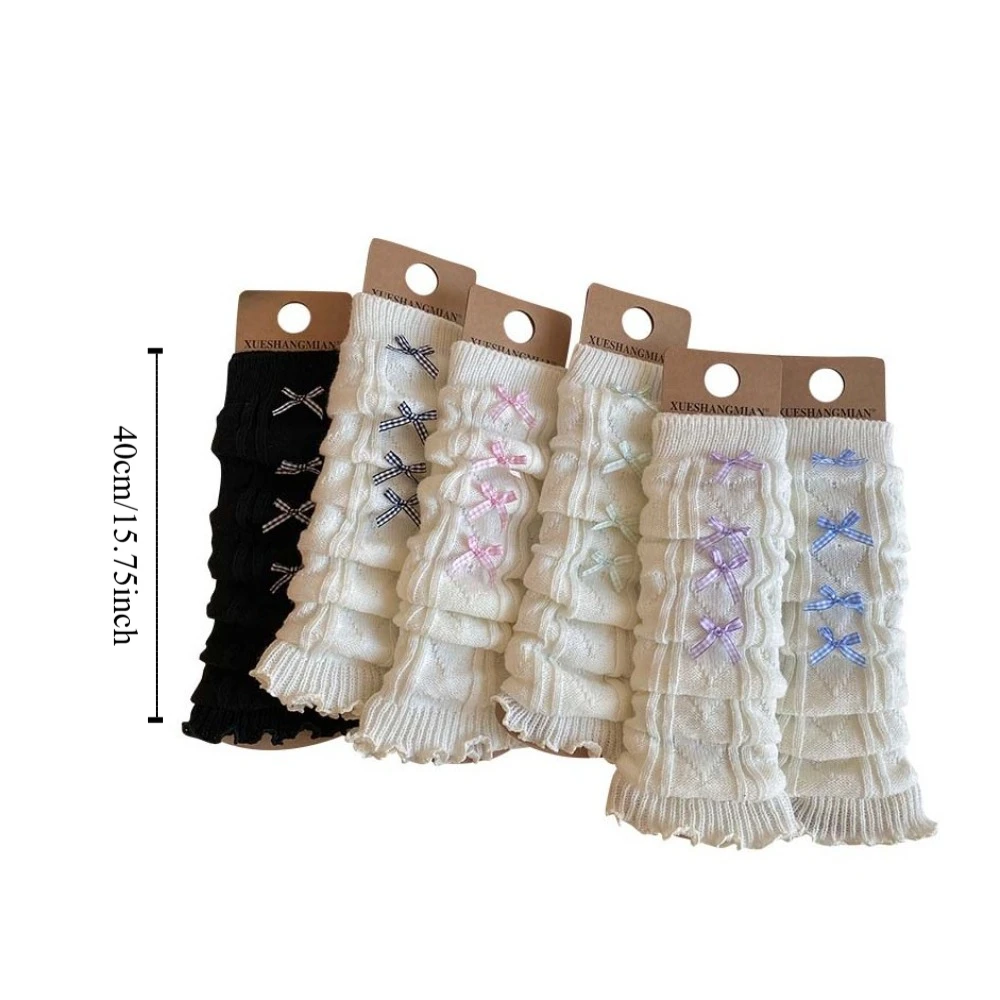 Sweet Korean Style Children's Leg Warmers Harajuku JK Knitted Leg Cover Woolen Foot Cover Plaid Bow Socks Autumn/Winter