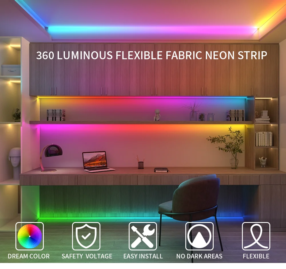 DC5V WS2811 WS2812B Round Reticulate Pattern Neon LED Strip 50Leds/m 360 Degree Smart RGBIC Flexible Silicon Light Tape IP67