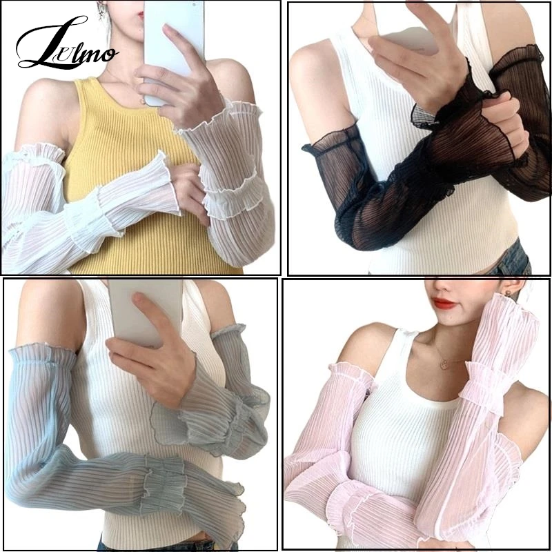 

Summer Long Fingerless Gloves Women Sun Protection Sleeves Gloves Lady Thin Lace Mesh Arm Sleeve Sunscreen Uv Breathable Mittens