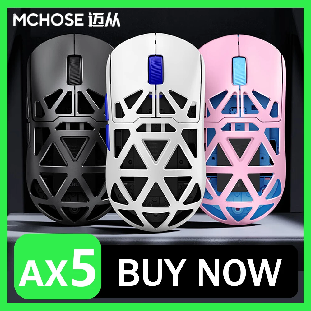 

Mchose AX5 Mouse Magnesium Alloy Tri-mode Wireless Mouse Paw3395 Sensor Nordic 52840 8K Chip Fps E-sports Mouse Gaming Man Gift