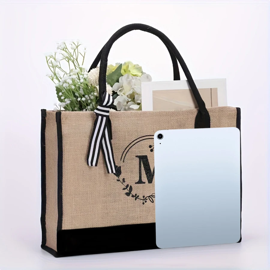 Wasserdichte Leinenhandtasche mit großem Fassungsvermögen, Souvenir-Shopping, grobe Jutetasche aus Leinen, einzelne Tragetasche – Detail 12