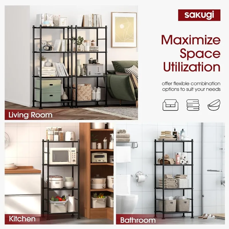 Storage Shelves - 4 Tier Shelf Organizer, Heavy Duty Garage Shelving Unit with Leveling Feet, Stable Metal Shelves Organizer 5