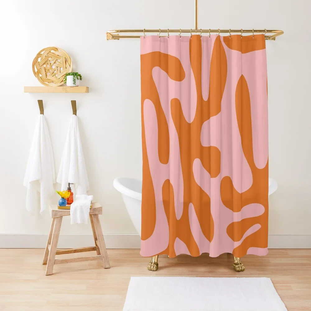 Funky Cutouts Abstract Minimalist Pattern in Burnt Orange and Pink Shower Curtain Bathroom Deco Curtain