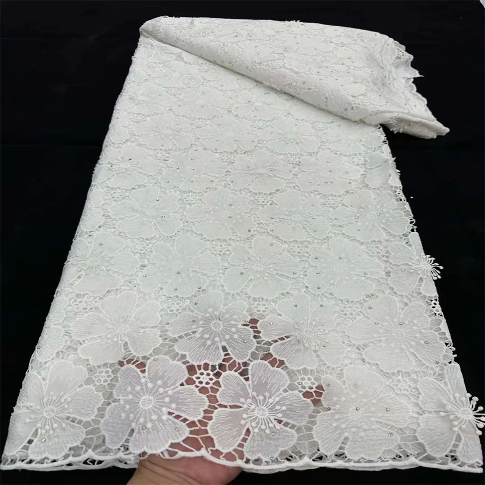 

African Milk Silk Laces Fabric 2022 High Quality Stones Embroidery French Cord Lace Nigerian Wedding Party Dresses Sewing XC2256