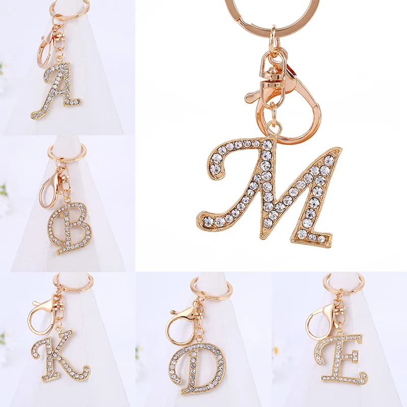 

A-Z Alphabet Keychains Creative Charm 26 English Letters Car Bag Crystal Rhinestones Alloy Key Chains Jewelry for Women Gifts