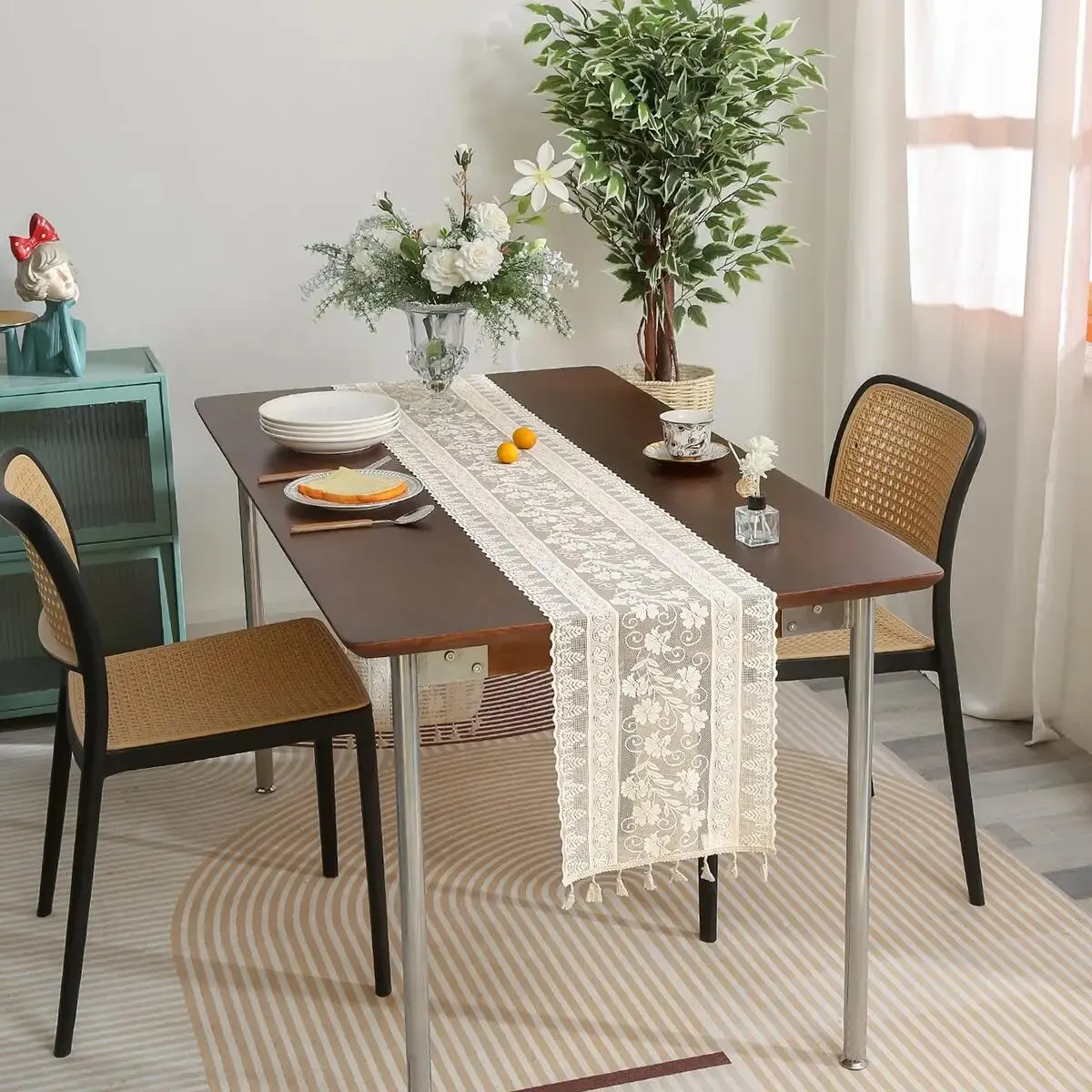 Table Flag American Retro Pastoral Style Morning Glory Flower Bud Silk Ribbon Tassel