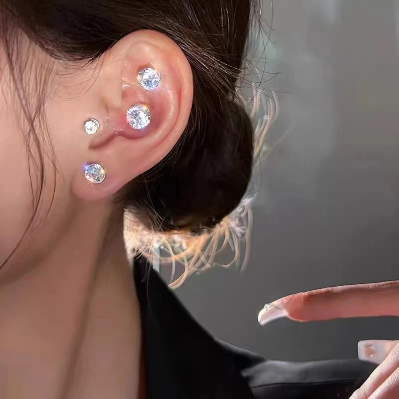 Women&rsquo;s Crystal Magnetic Ear Clips Luxury Zircon Round Earrings without Perforated Earrings Jewelry