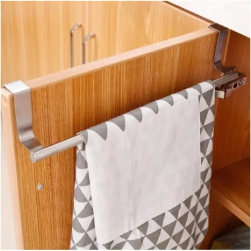 Stainless Steel Towel Rack Kitchen Cabinet Door Towel Bar Bathroom Hanging Hooks Home Storage Organizer Shelf