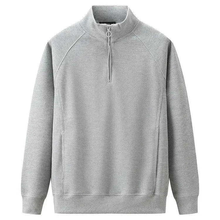 thumbnail image 1 of Sudaderas para hombre, ropa de hombre lisa, sudadera negra con media cremallera y sin capucha, jersey de otoño, novedad, de alta calidad, algodón barato, 1 of 5