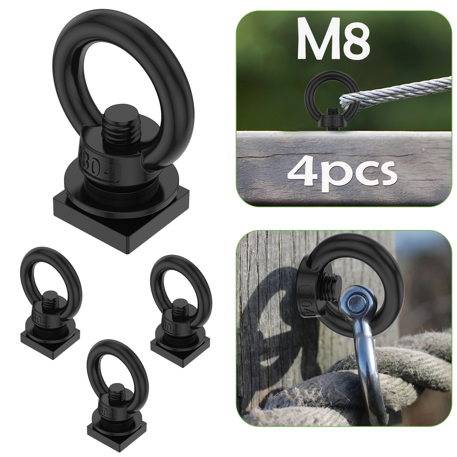 4-Piece Stainless Steel Ring Eye Screw & Tie Down Set for Securing Cords and Ropes