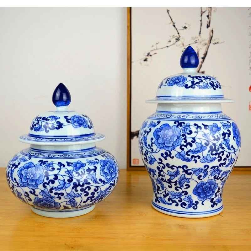 

Blue and White Porcelain Vase Dried Flowers Flower Arrangement Accessories Chinese Style Living Room Home Decoration Ornaments