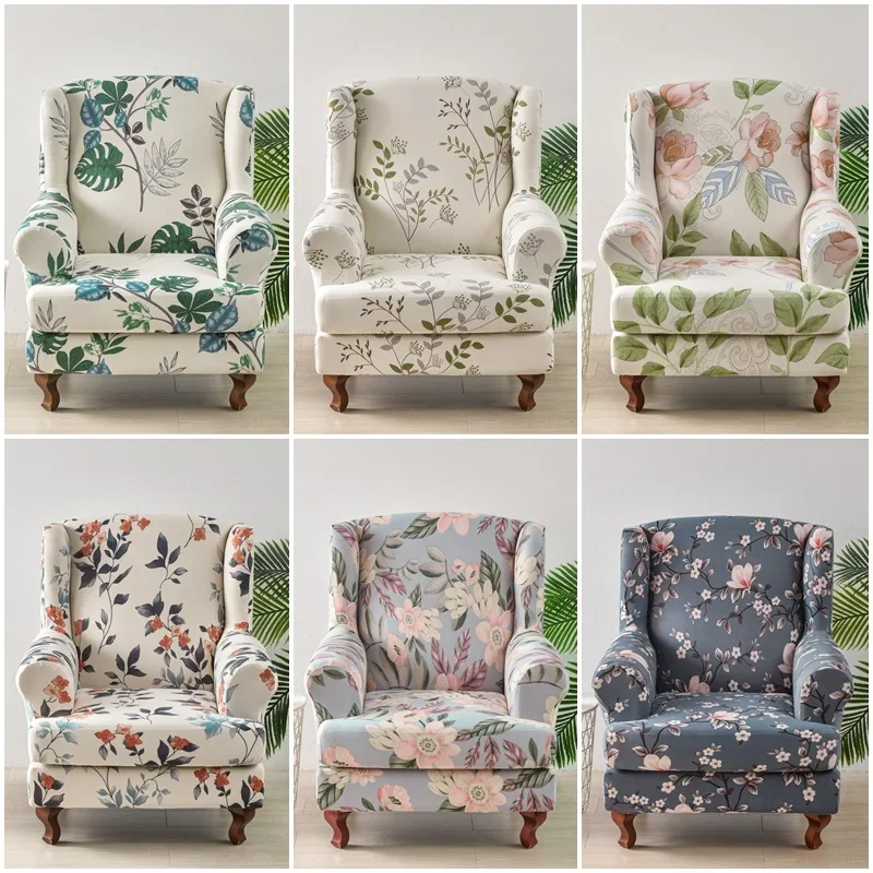 

Stretch Wing Chair Cover Elastic Spandex Wingback Sofa Cover Nordic Flower Armchair Covers with Cushion Case Furniture Protector