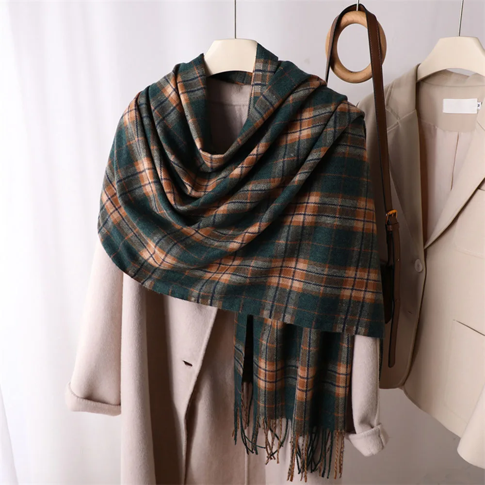 

2023 Autumn Winter Plaid Shawl Warm Women Tassel Vintage Europe America Popular Scarf For Men Neckwear Female Blanket All-Match