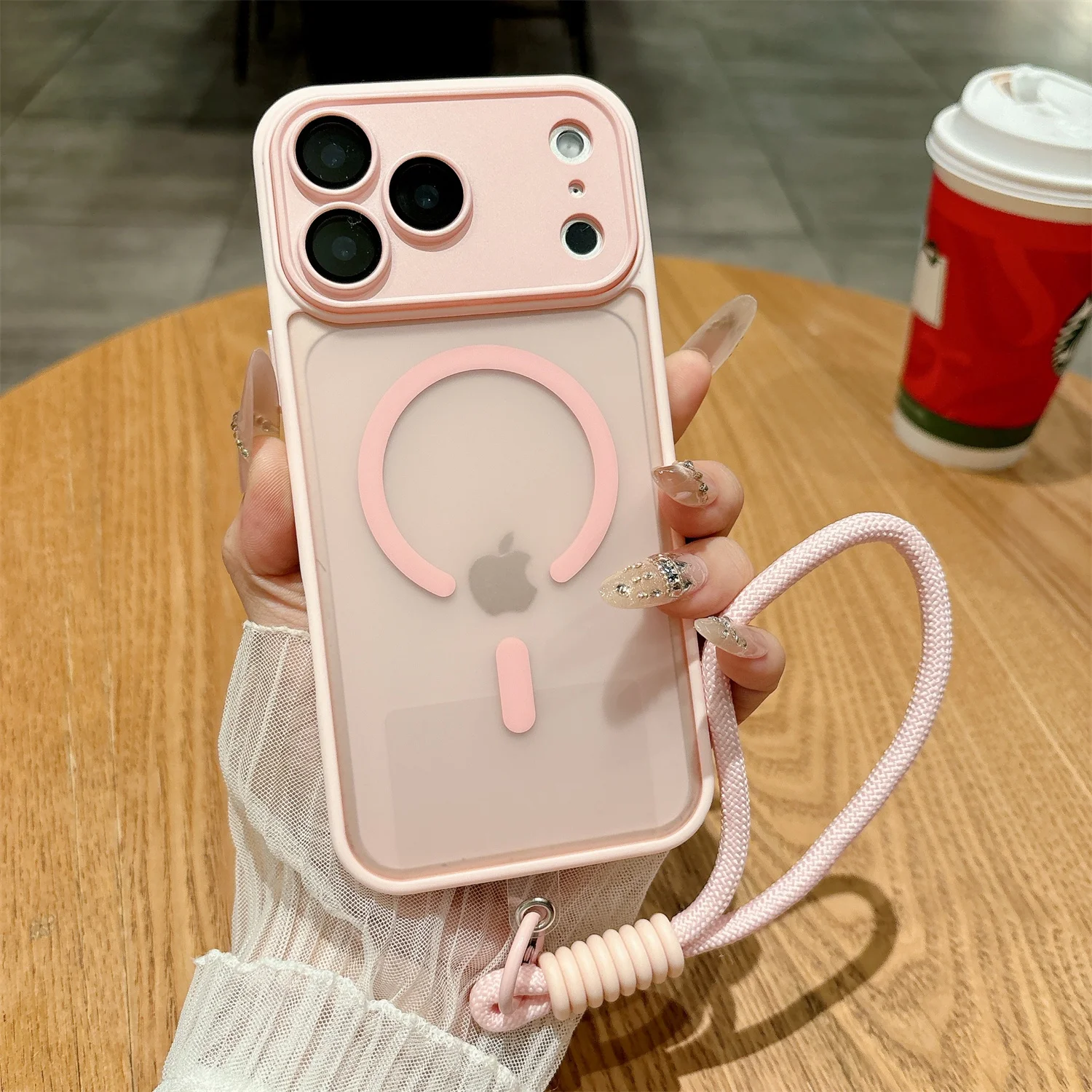 Magnetic Wireless Charging Phone Case with Lanyard and Matte Translucent Lens Protection