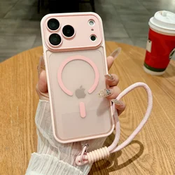Magnetic Wireless Charging Phone Case with Lanyard and Matte Translucent Lens Protection - iPhone 17 Pro (Pink)