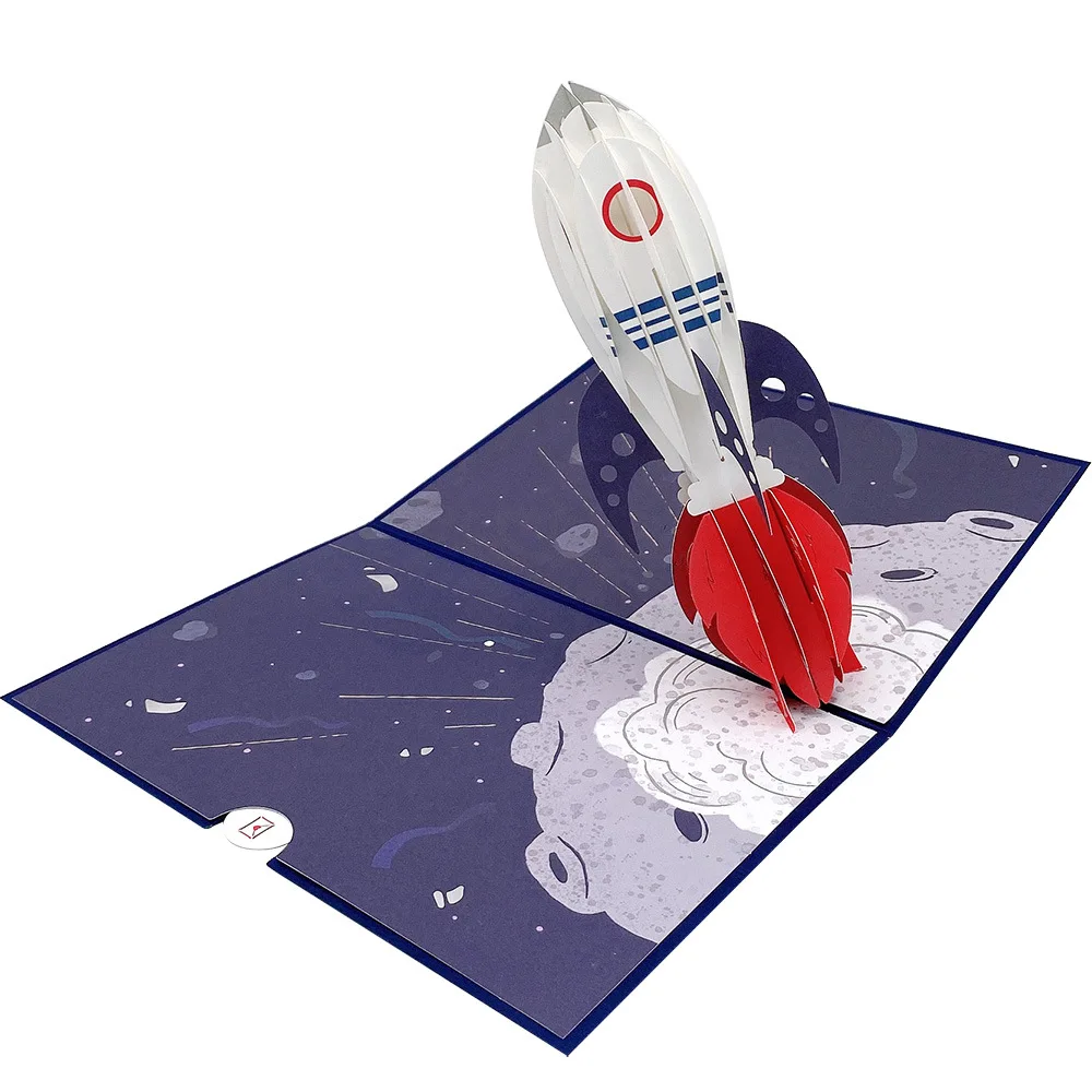 Greeting Cards 1 Pc Space Unicorn Rainbow Bridge Ocean Rocket Funny Birthday Card 3D Greeting Pop Up Birthday Card with Message Note & Envelop