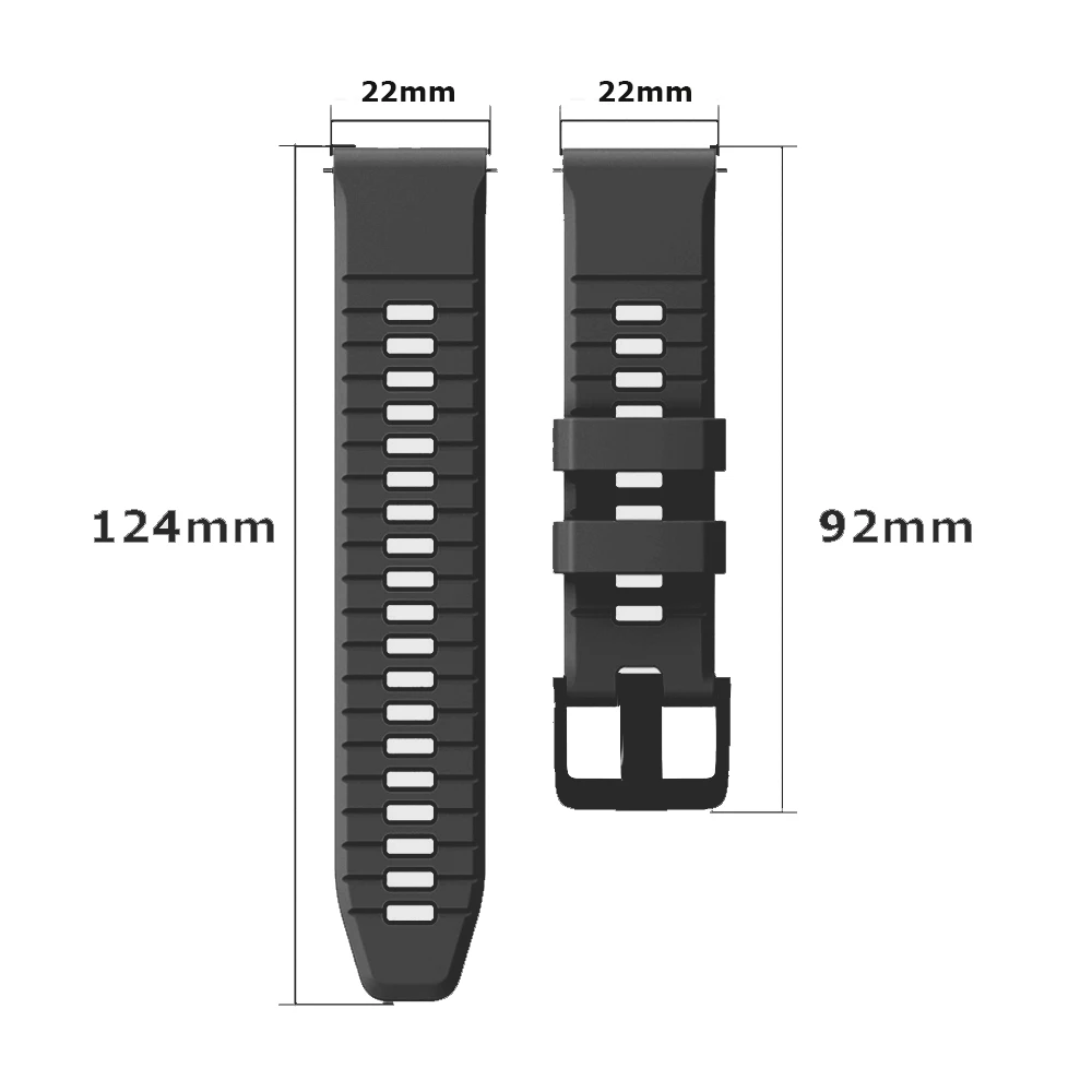 22mm Sport Watchband - Silicone Bracelet, Adjustable Strap Replacement