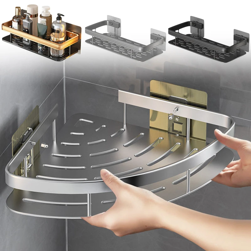 Bathroom Shelf No Drill Makeup Storage Organizer Aluminum Alloy Shampoo