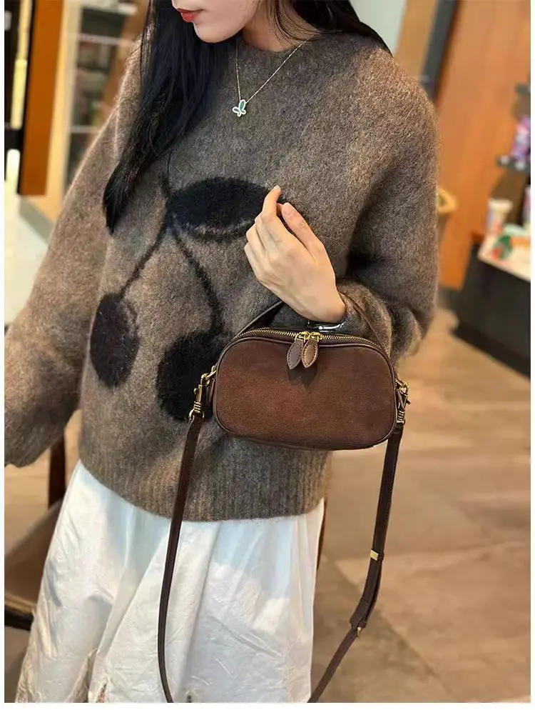 Women's Genuine Suede Cowhide Leather Shoulder Bag - Detail view