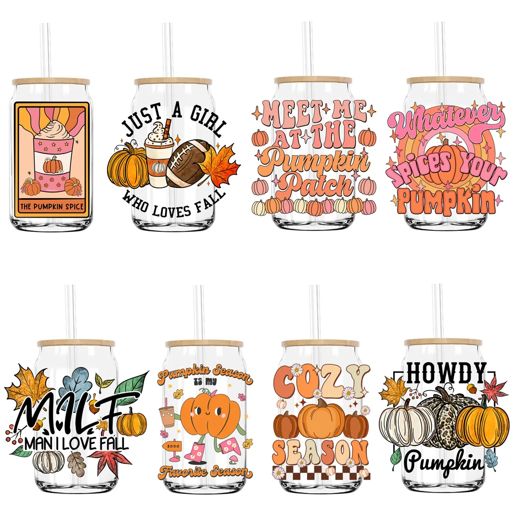 Pumpkin Spice Season Fall Halloween UV DTF Transfers Stickers Decals For Libbey Cold Cups Mugs Tumbler Waterproof DIY Craft