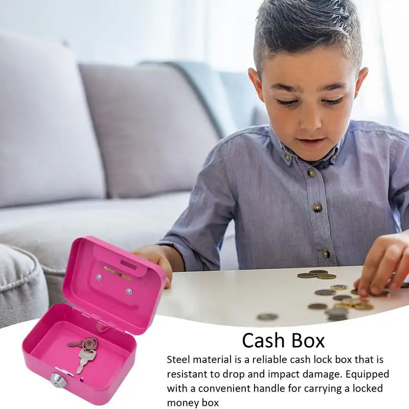 Metal Cash Box Mini Safe Lock Box Portable Mini Small Money Safe Box Sturdy Cash Box Portable for Kids Coin Collection 4