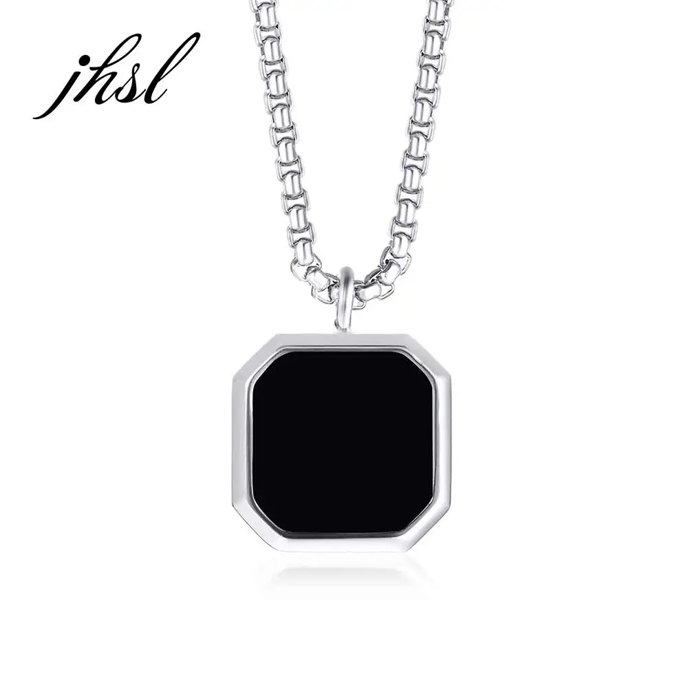 

JHSL 60cm Trendy Men Square Pendants Necklace Silver Color Stainless Steel Fashion Jewelry Party Gift New Arrvial 2021