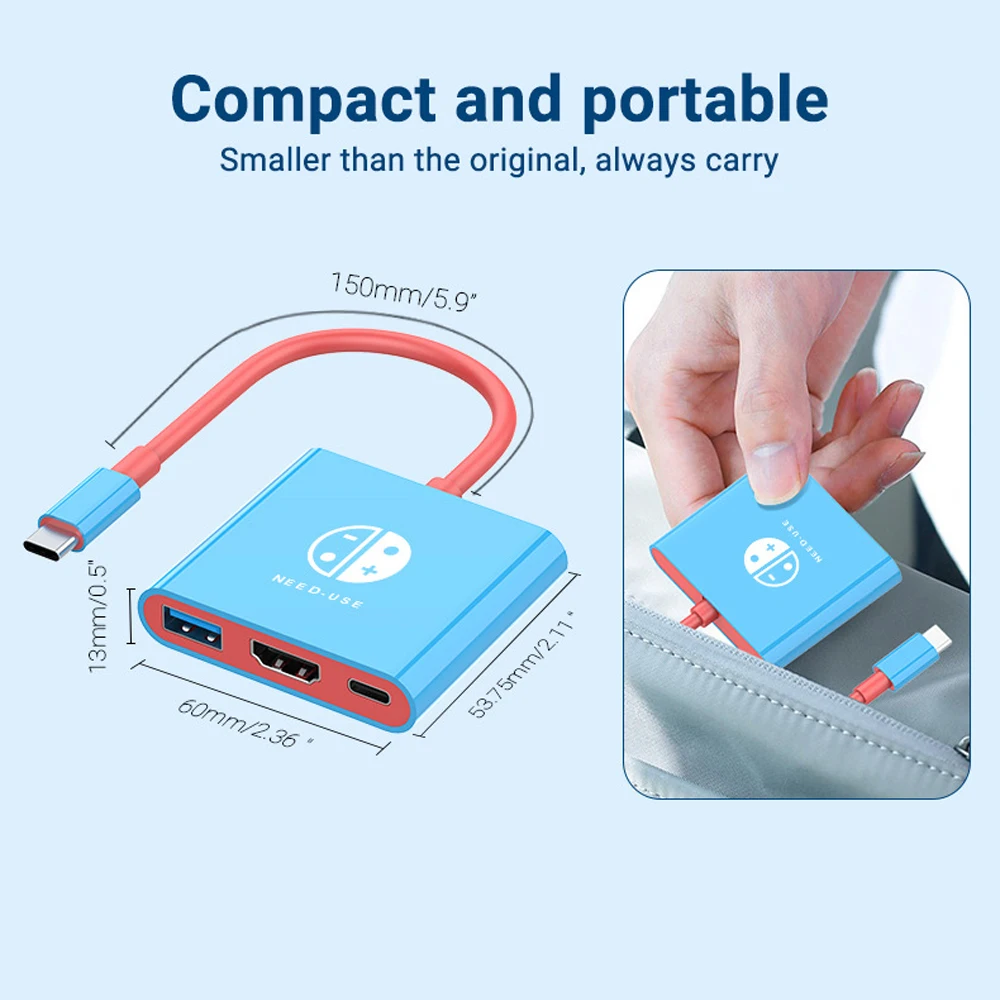 스위치 도크용 HD-MI USB 3.0 허브 어댑터, USB C 스플리터, TV 휴대용 도킹 스테이션, 닌텐도 노트북 PC 아이패드 맥북 에어용, 4K