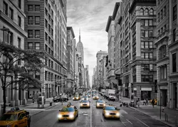 Yellow and Red Urban Telephone Box Canvas Print - Modern City Landscape Wall Art - 40x60cm No Frame (Clear)