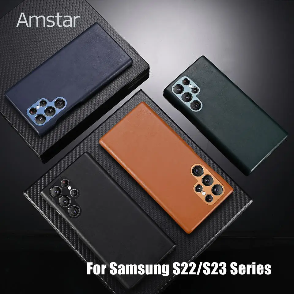 

Высококачественный кожаный защитный чехол Amstar для Samsung Galaxy S23 S22 Plus, роскошный кожаный чехол ручной работы для Galaxy S23 S22