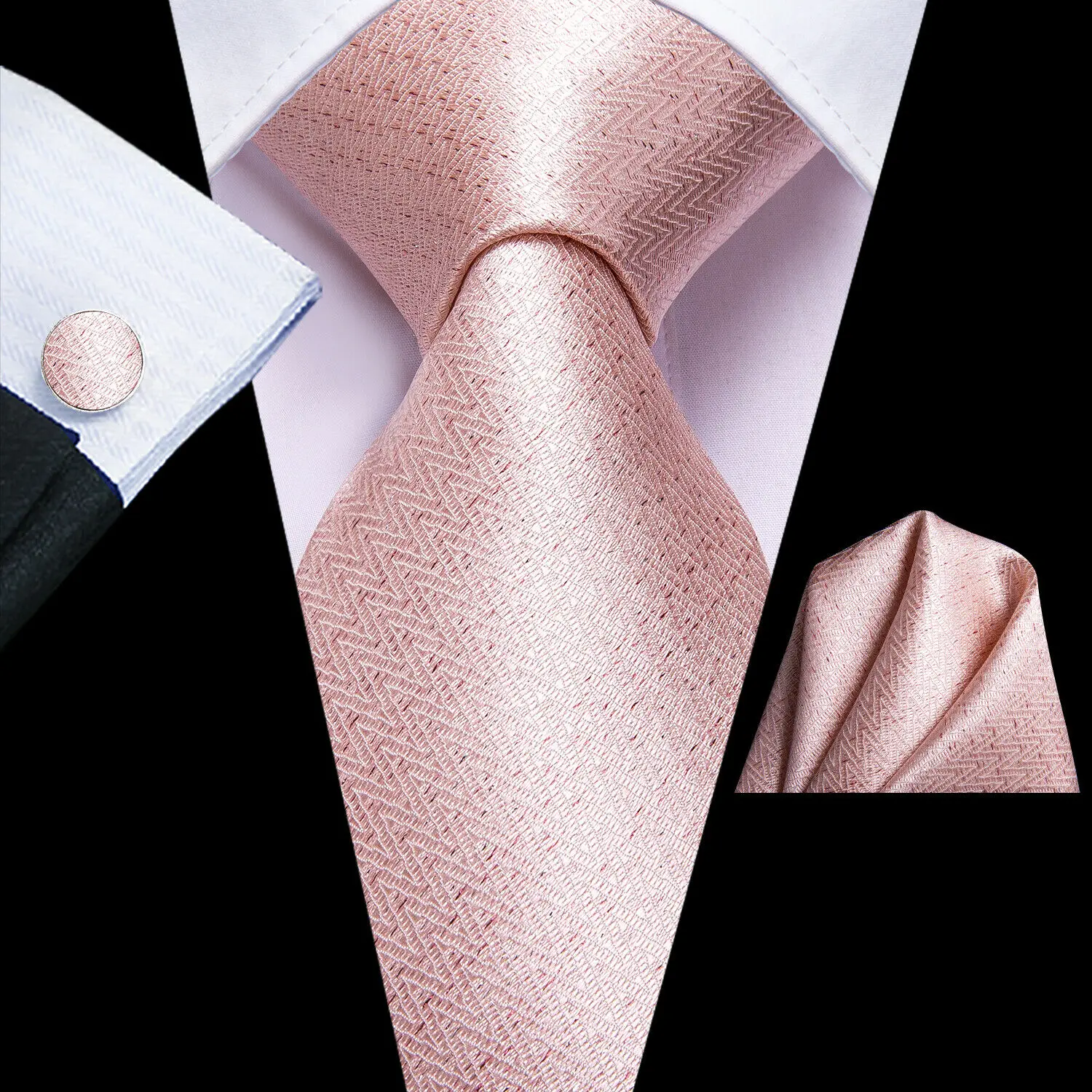Hallo-Krawatte Herren Geschenk Krawatte Set Rosa Solide Gestreifte Seide Hochzeit Krawatte Für Männer Mode Design Qualität Krawatte Hanky manschettenknopf Set Dropshipping – Detail 3