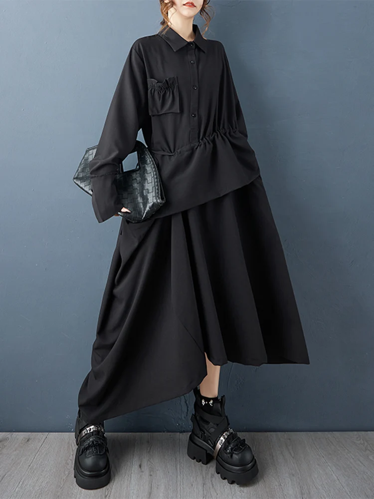 Irregular Patchwork Oversized Shirt Dresses For Women Spring Autumn New Long Sleeve Loose Casual Long Dress Elegant Clothes 2025