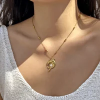 Stainless Steel Inlaid Imitation Pearl Dolphin Pendant Necklace For Women Men Fashion Metal Sea Animal Fish Choker Party Jewelry - Image 5