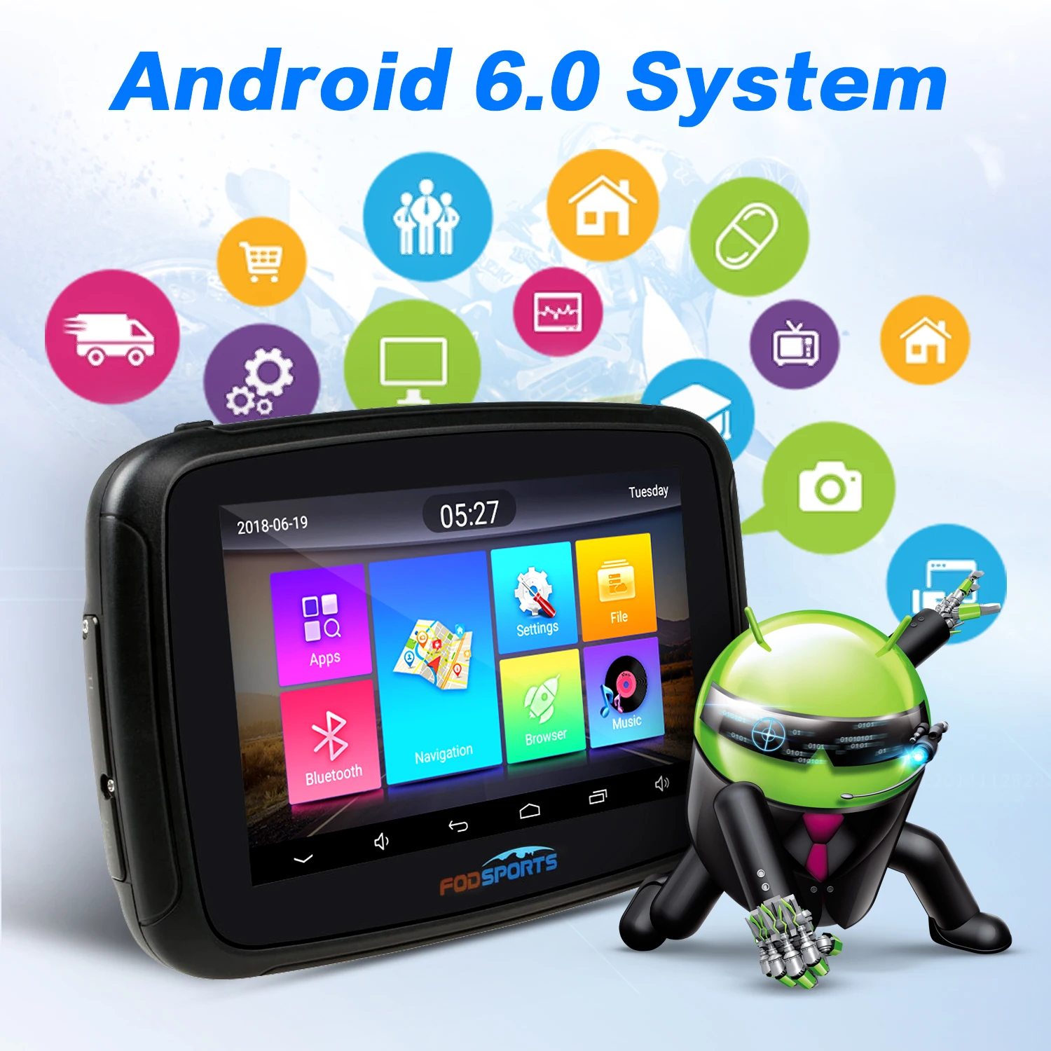 Motorcycle GPS Navigation Android 6.0 Wifi Waterproof Bluetooth GPS Navigator 5 inch RAM 1G ROM 16G