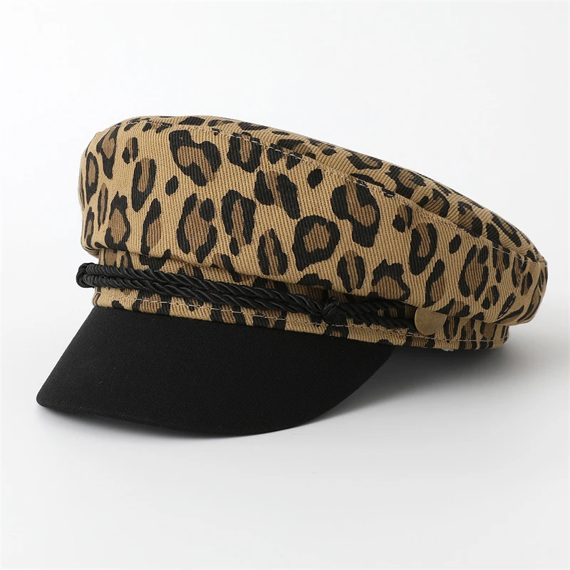 New Women Leopard Beret Hat Vintage Octagonal Cloud Pumpkin