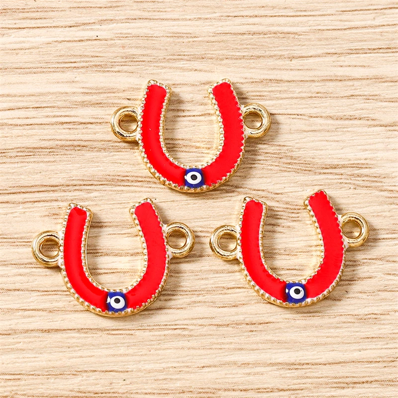 10 Stück 21x15mm Niedliche Emaille-Böser-Blick-Hufeisen-Anhänger-Verbinder für die Schmuckherstellung, DIY-Halsketten, Armbänder, handgemachtes Bastelzubehör – Detail 5