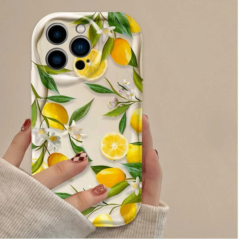 Summer Fruit Lemon Flower 3D Clear Wave Soft Phone Case
