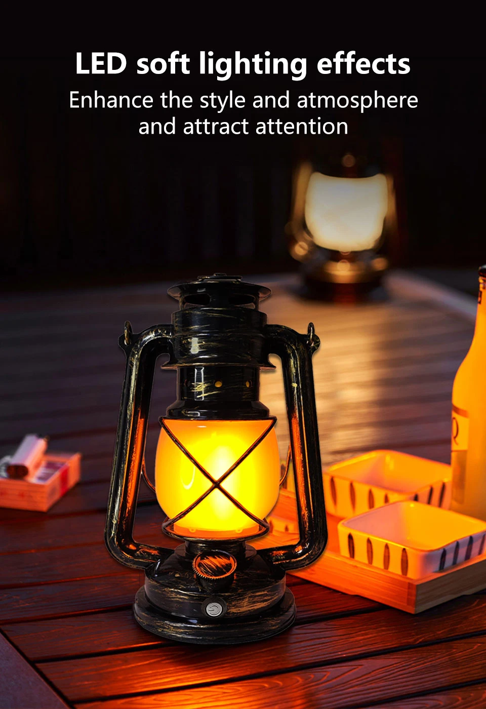 Description Picture 5 of itemRechargeable Retro Portable Lantern Hanging Travel Camping Lamp 3 Lighting Mode Vintage Atmosphere Light for Hotal Resturant Bar