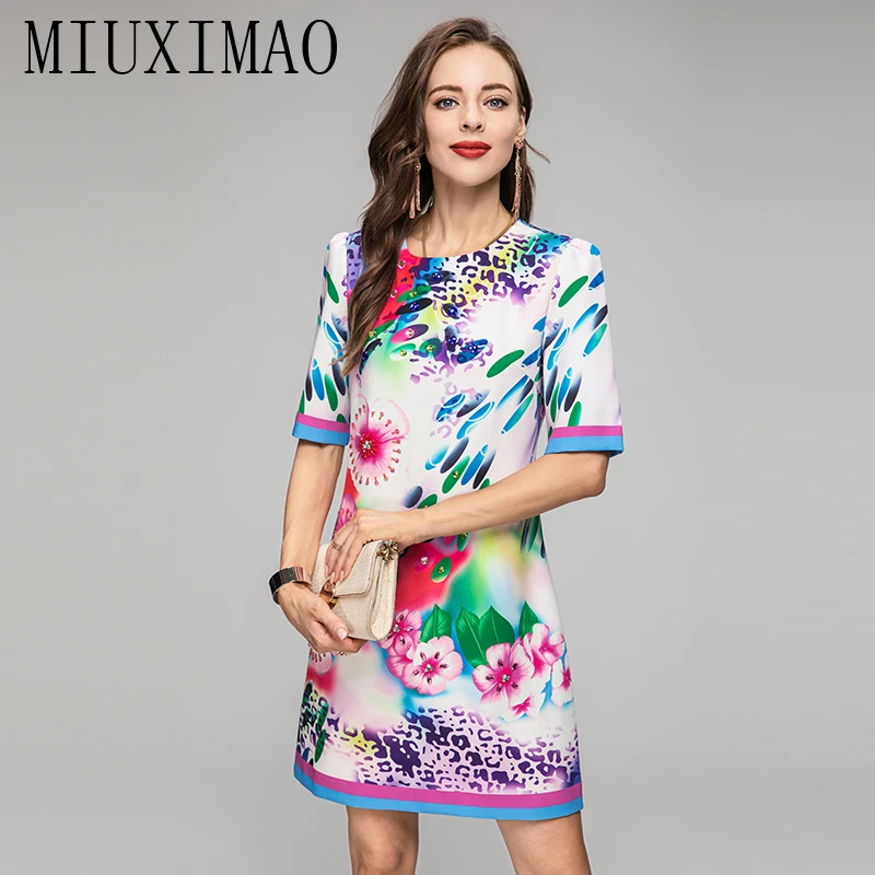 

Осеннее платье MIUXIMAO 2023, Новое поступление, модное платье с коротким рукавом, цветочным принтом, леопардовым принтом и стразами, женские платья, женское платье
