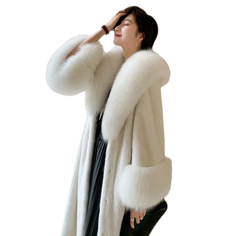 Autumn Winter Long Fur Coat Women Big Fur Collar Windbreak Plus Size Luxury Brand Thickened Warm Faux Fur Coat Women's Clothing