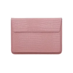 Custom Leather Laptop Sleeve - Personalized Unisex Envelope Pouch (Croco Pink 15 inch)