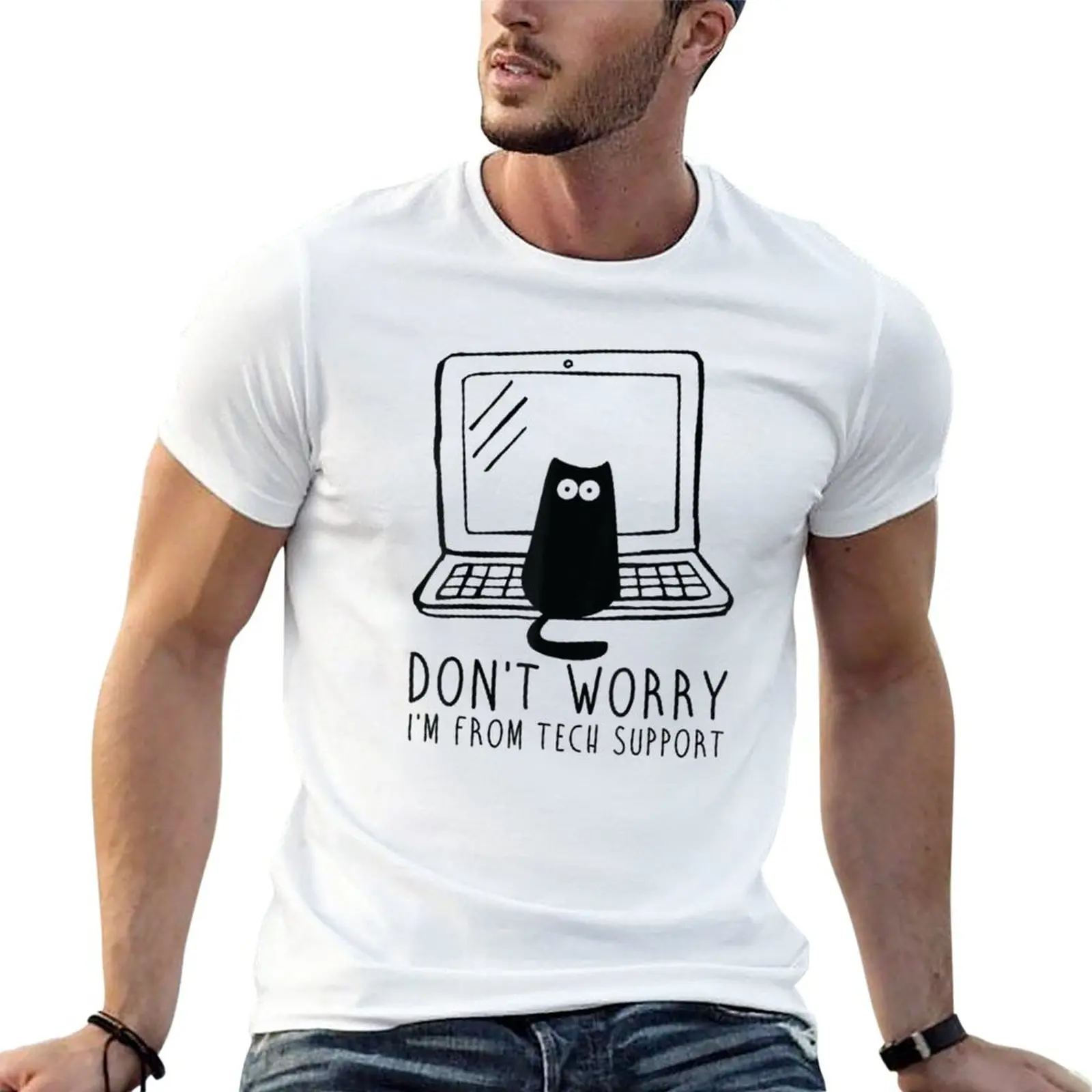 

New Don't Worry I'm From Tech Support Cat T-Shirt graphic t shirt Aesthetic clothing mens t shirts pack