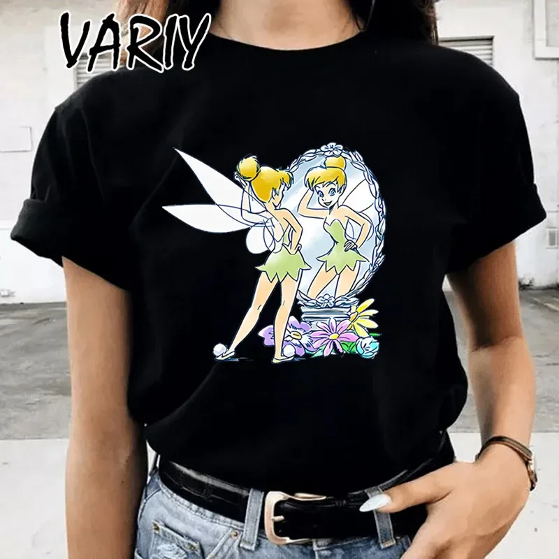 thumbnail image 1 of Camisetas con estampado de Tinker Bell para mujer, camiseta gráfica de cuento de hadas de Anime de dibujos animados a la moda de verano, ropa bonita de gran tamaño para chica, Tops, 1 of 5