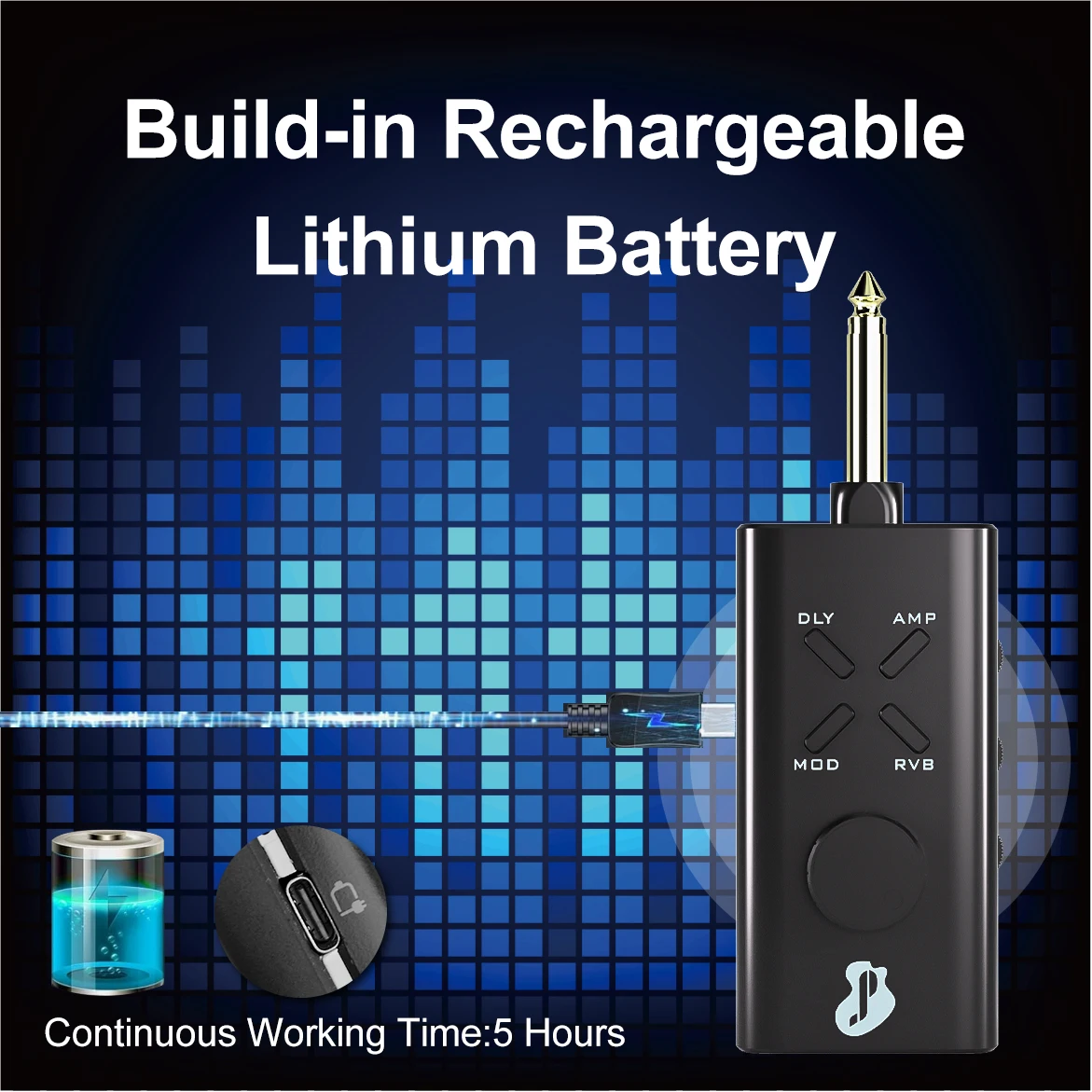 JUSTPRO Guitar Headphone Amp Mini Portable Rechargable Guitar Headphone Amplifier with 24 Effects guitar amplifier