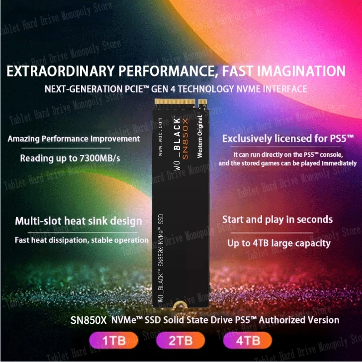 2024 BLACK WO SN850X NVMe  ָ Ʈ ̺, PCIe 4.0 Gen4  SSD, ִ 7300 MB/s M.2 2280, 8TB, 4TB, 2TB, 1TB, ǰ