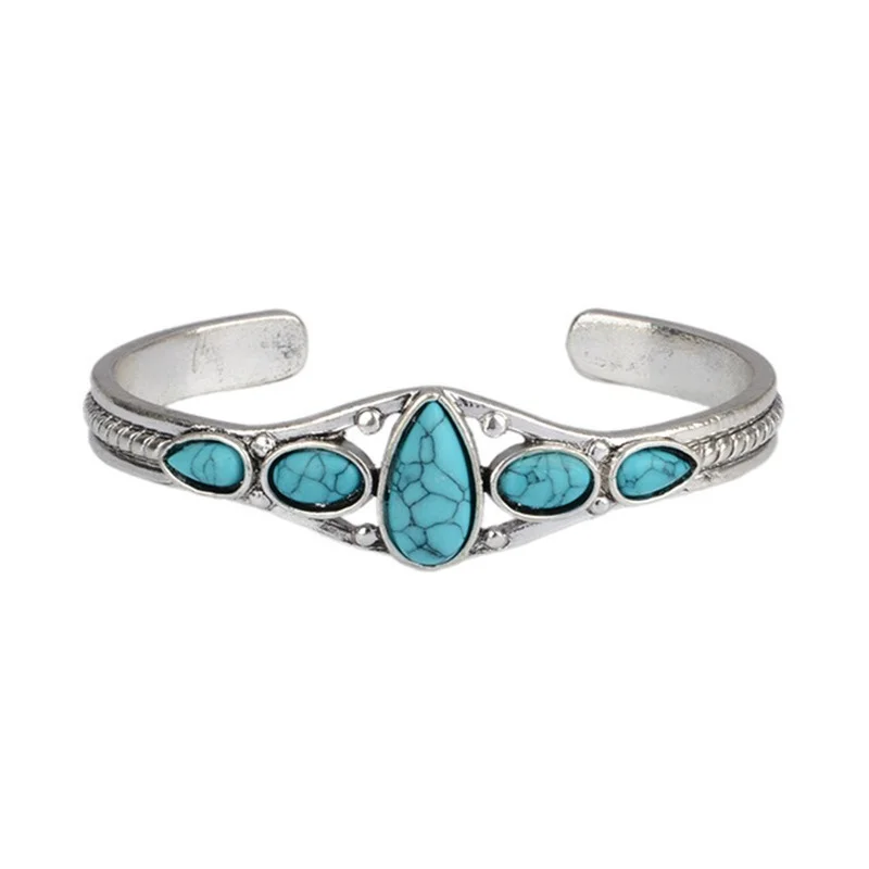 VintageNaturalStoneBraceletsElegantOpenAdjustableCuffBanglesforWomenMenPartyJewelryGifts