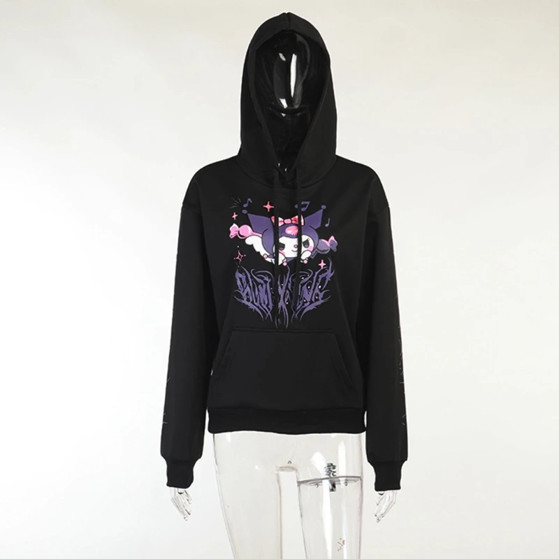 

Women Autumn Long Sleeve Drawstring Hoodies Harajuku Anime Little Devil Graphic Print Sweatshirt Oversized Loose Pullover N7YE
