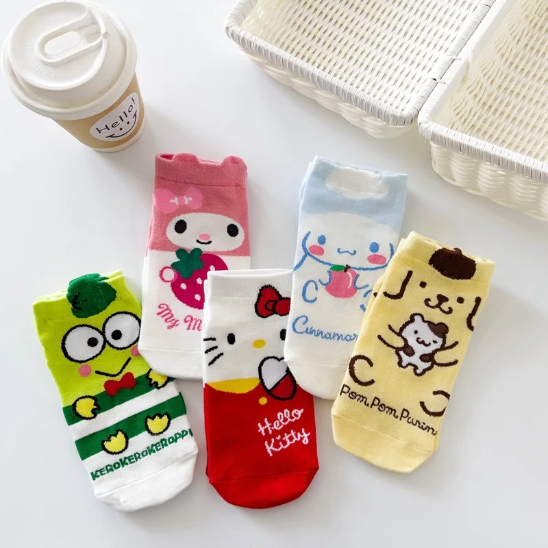 

1pair Kawaii Sanrio Hello Kitty My Melody Cinnamoroll Cartoon Boat Socks Ventilate Short Socks Thin Cotton Christmas Girl Gift